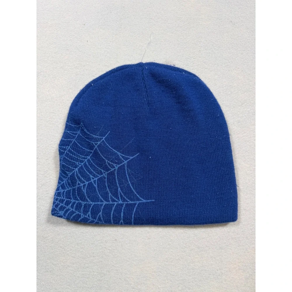 Marvel Spider-Man Kids Blue Knit Beanie Hat Superhero Web Embroidery